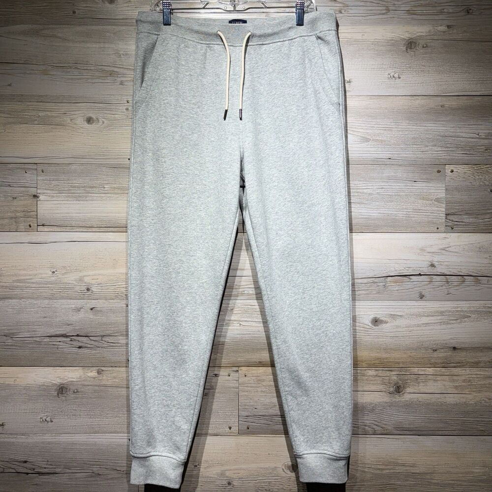 J Crew Mens Fleece Jogger Sweatpants Gray Drawstring Elastic Waist Size Large